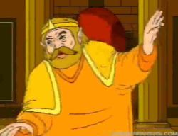 King Harkinian in his famous "Zelda, Duke Ontled is under attack by the evil forces of Gannon" pose